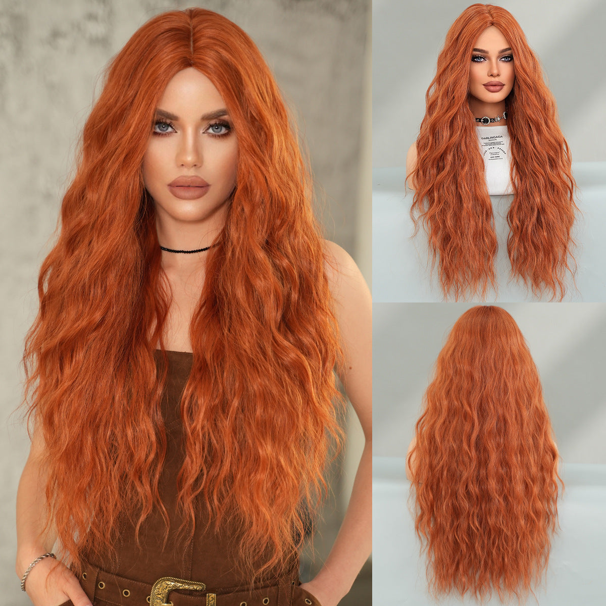 Women's Fashion Mid-length Colorful Curly Hair Sheath Big Wave Chemical Wig Long Curls
