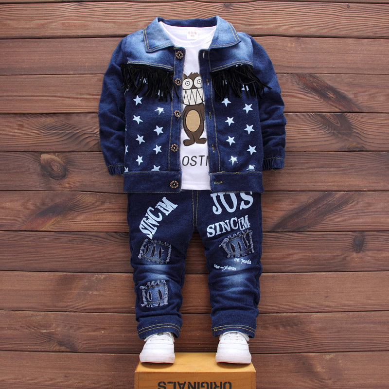 Children's Spring Clothes Korean Denim Three-piece Set Children's Suit