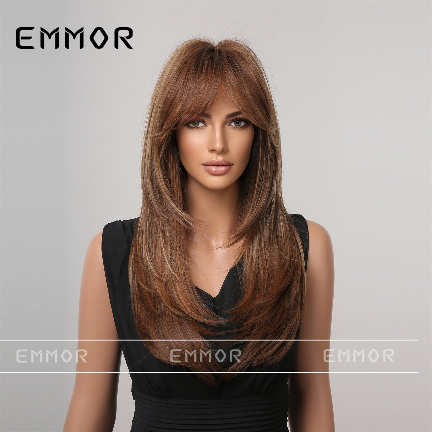 Gradient Chemical Fiber Bangs Mid-length Straight Wig Long Curls