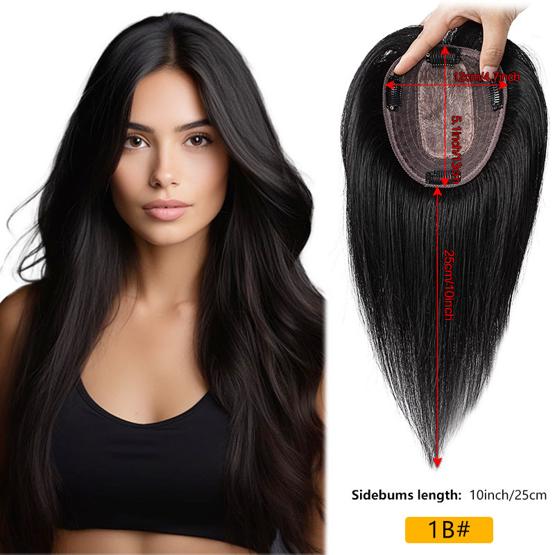 Female Real Hair Head Hairpiece Cover Gray Invisible Wig