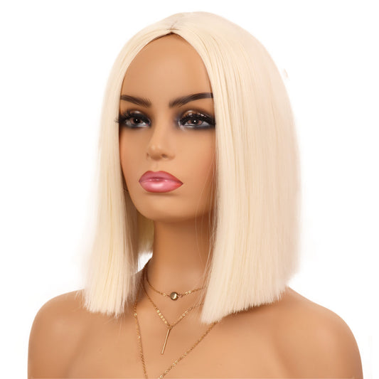 Women's Head Cover Medium Points Without Bangs Wig Short Straight Hair
