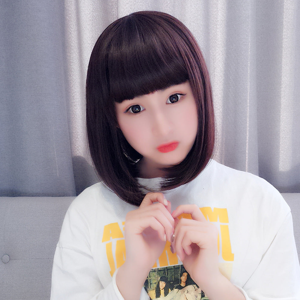 Women's Air Side Bangs Face Shaping Fluffy Natural Realistic Wig Short Straight Hair