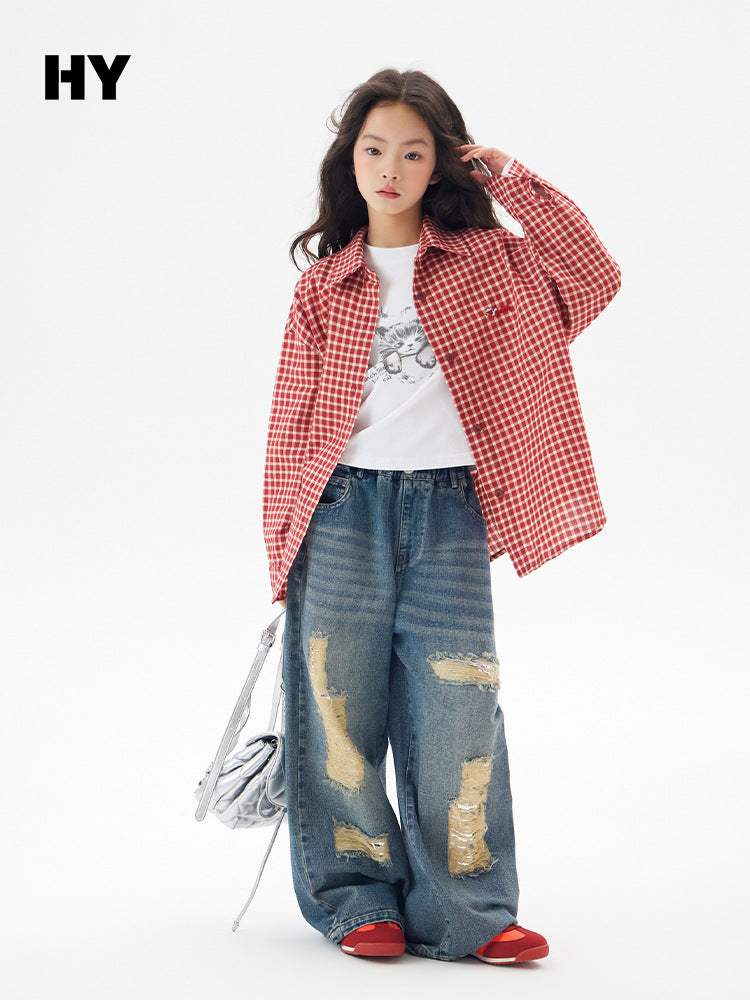 Women's & Children's Autumn Korean Style Outer Wear Long Children's Shirt