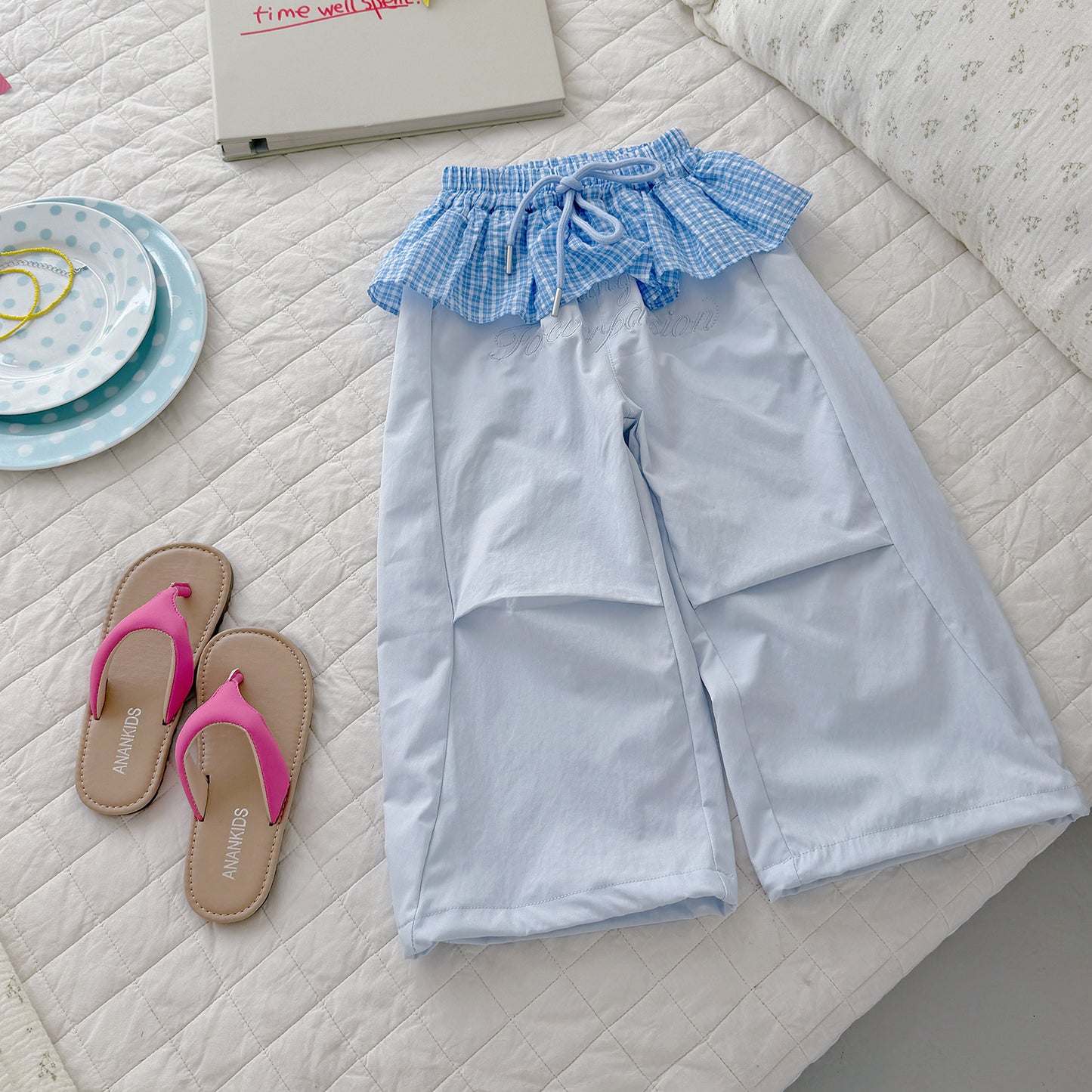 Children's Ice Silk Summer Plaid Skirt Mute Children's Pants