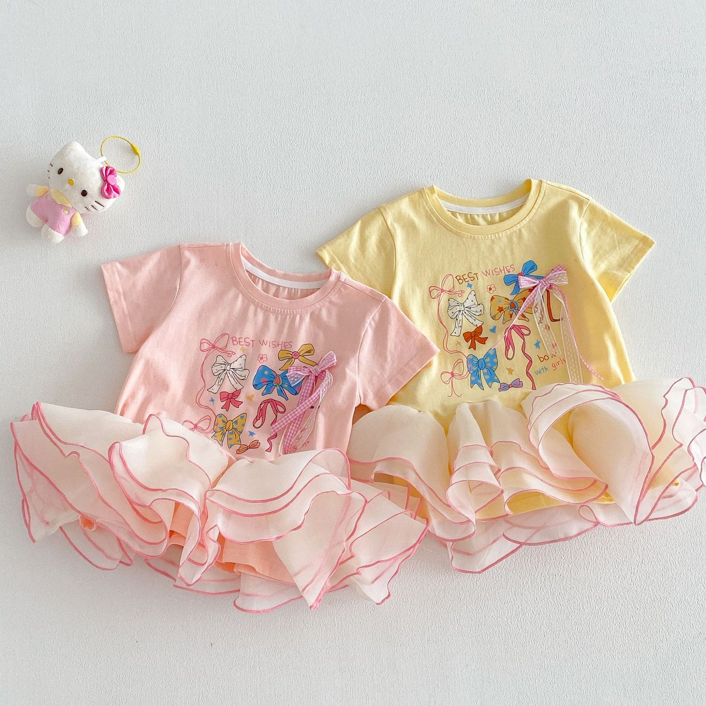 Bow T-shirt Skirt Summer Korean Style Printed Children's Dress