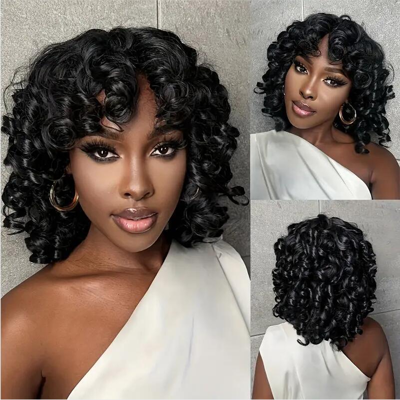 Black Afro Fluffy Chemical Fiber Head Wig Long Curls