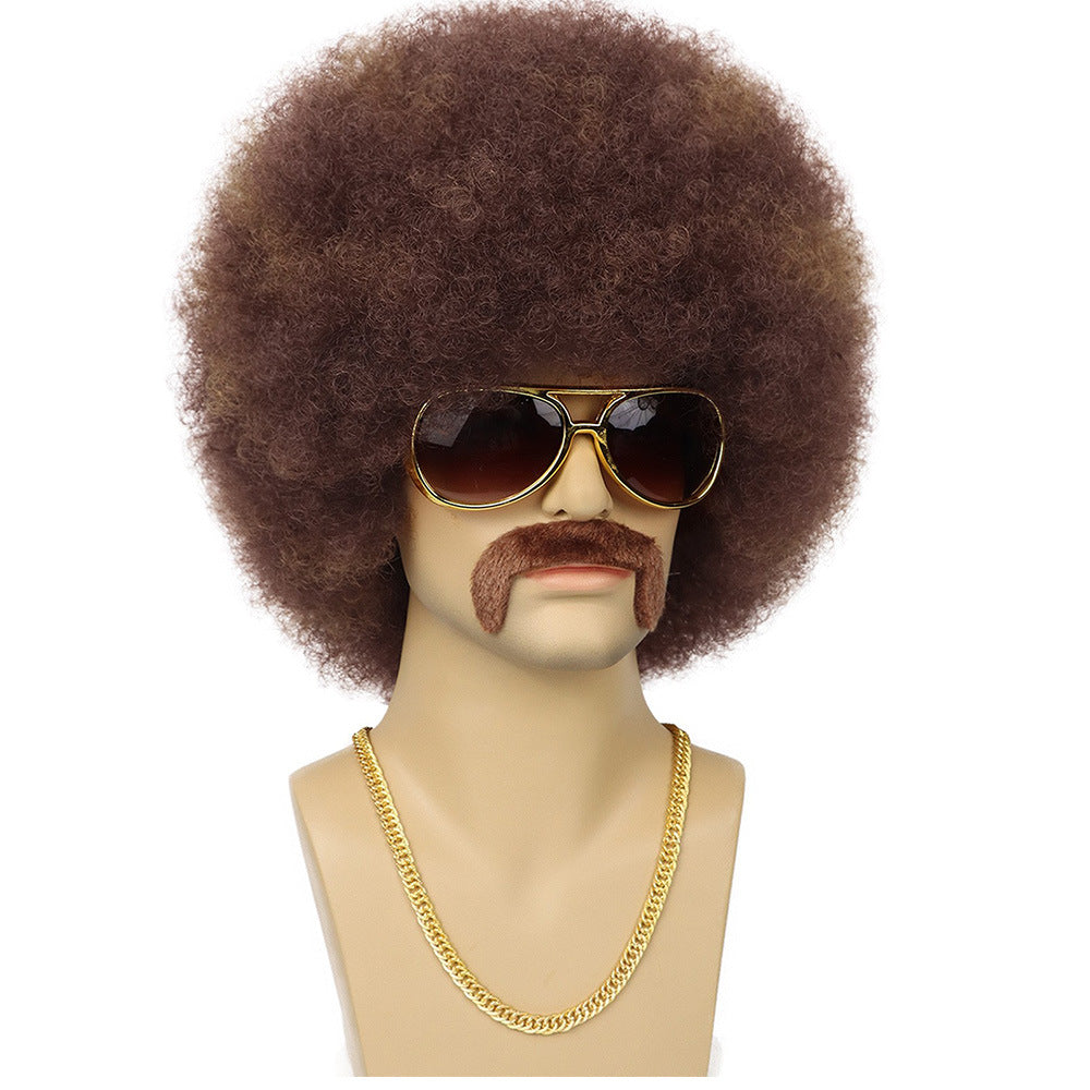 Men's Hood Fluffy Afro African Small Roll Men's Wig