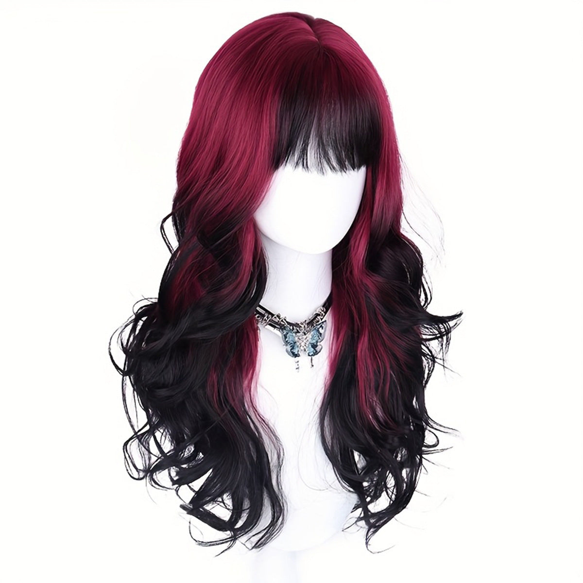 Women's Highlight Gradient Black Red Gothic Style Big Wave Head Cover Wig Long Curls