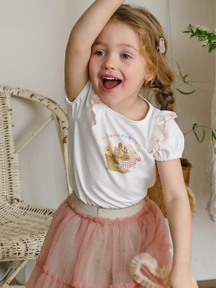 Strawberry Shan Western Style Bubble Sleeve Cartoon Children's T-shirt