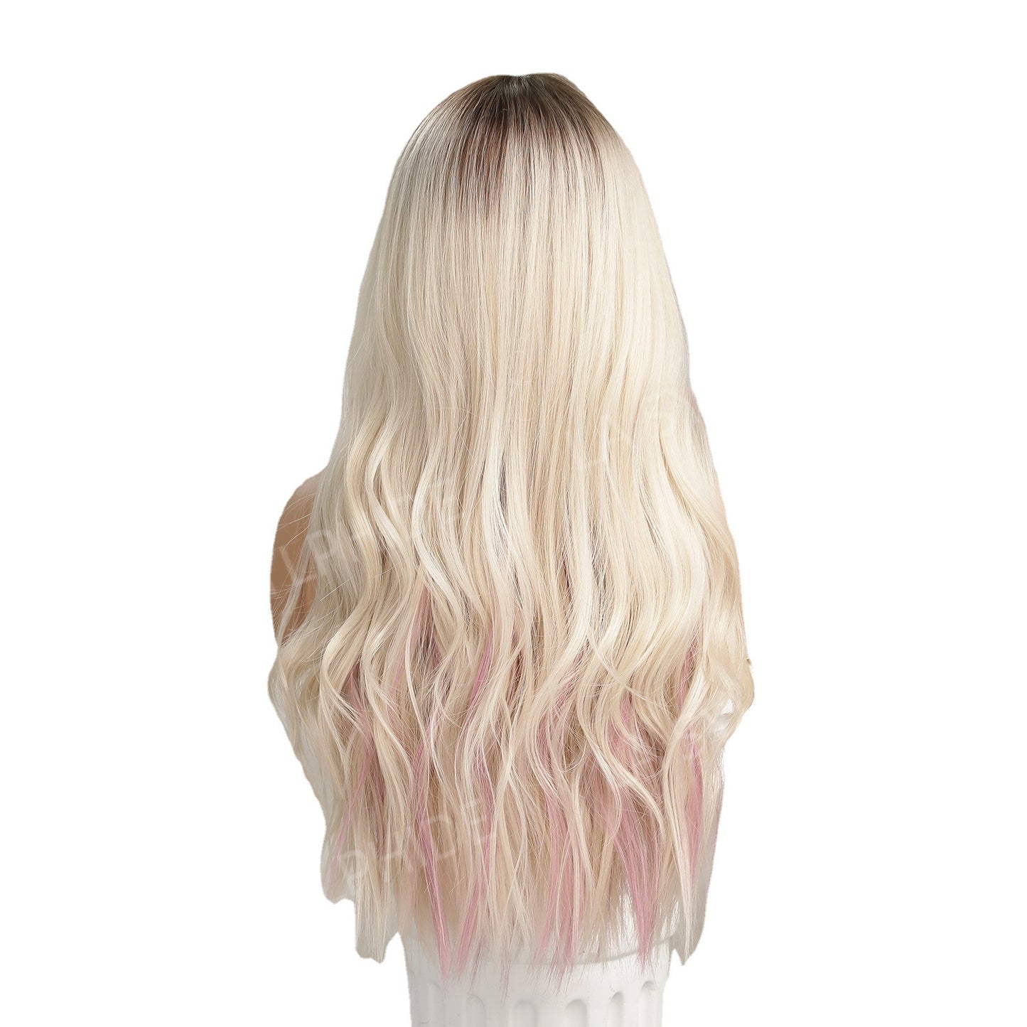 Fiber Chemical Mid-point Simulation Gradient Golden Pick Pink Wig Long Curls