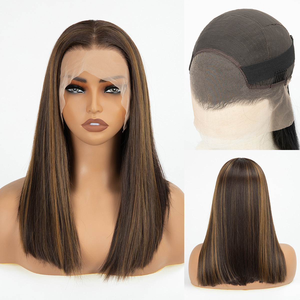 Lace Head Cover Black Hand-woven Curly Long Straight Wig