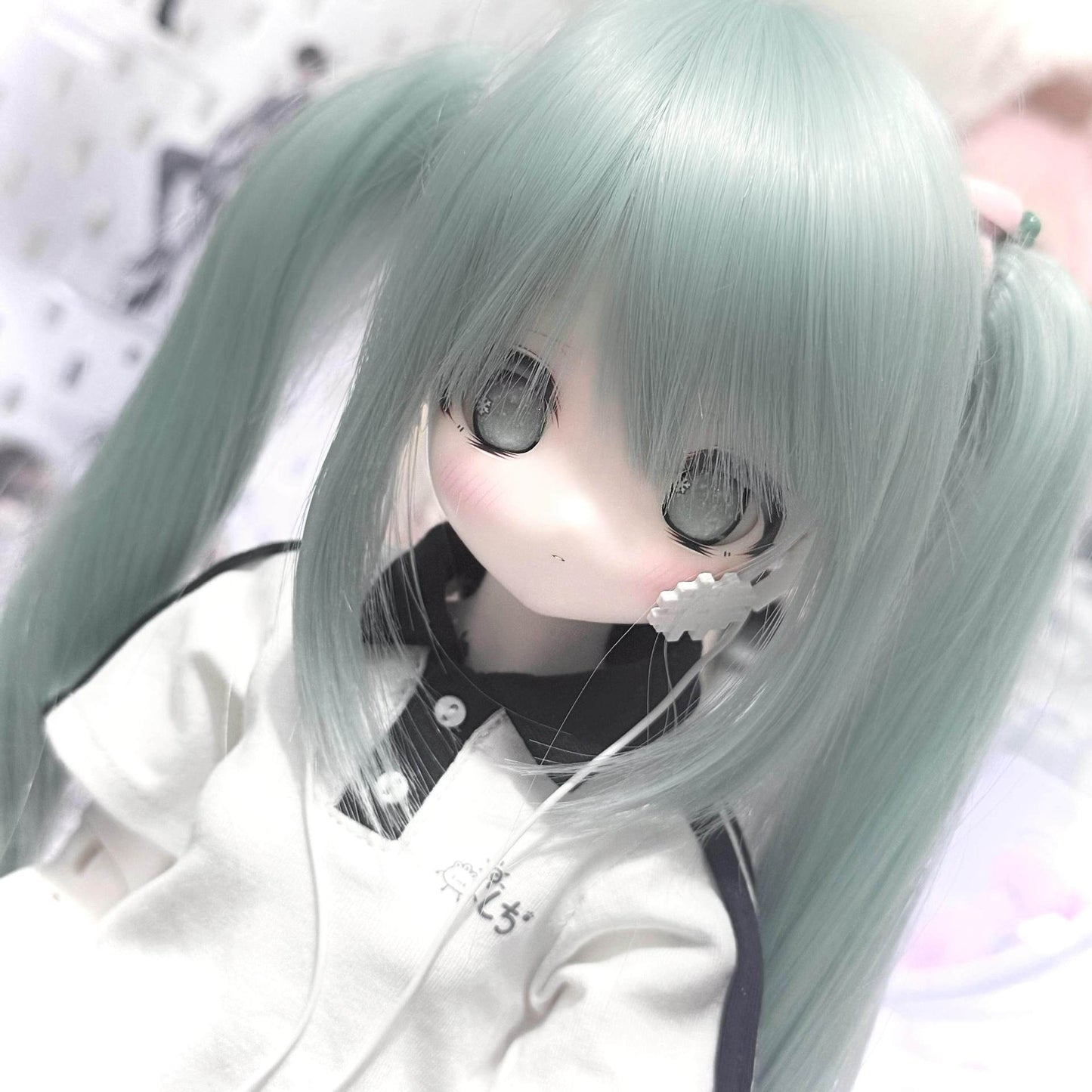 Lake Water Green Color Bangs Long Straight Hair Embryo Cos Wig