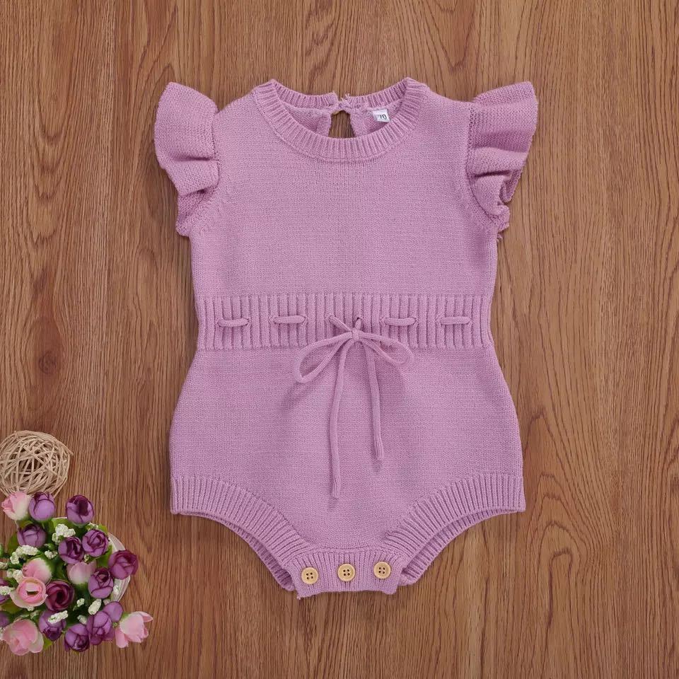 Children's Source Clothing Infant Lace Three-color Flounced Sleeve Button Sweater Warm Jumpsuit, Climbing Suit