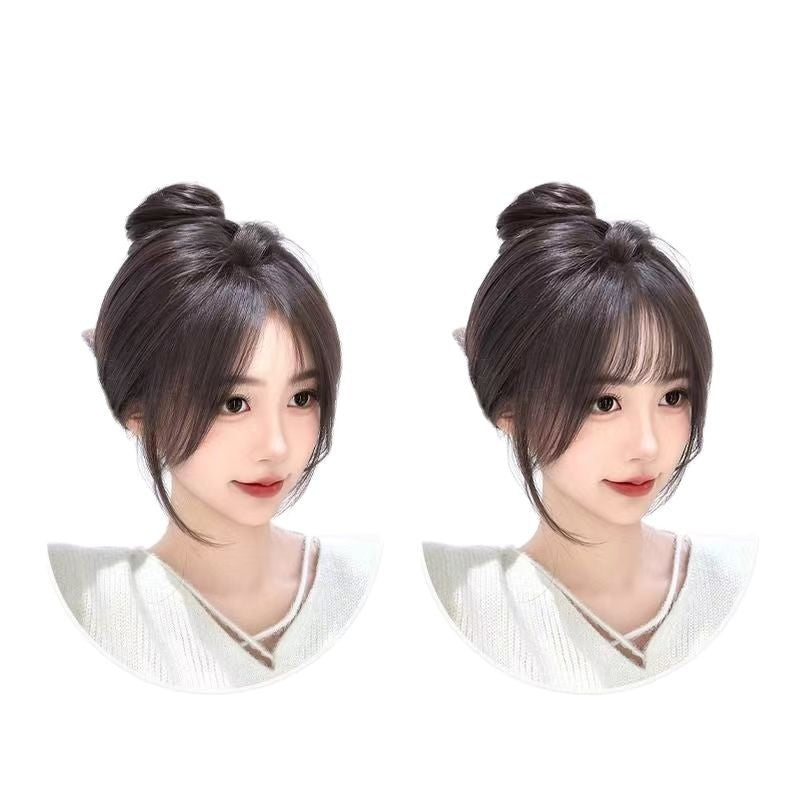 Female Piece Head Replacement Fluffy Human Forehead Wig Bangs