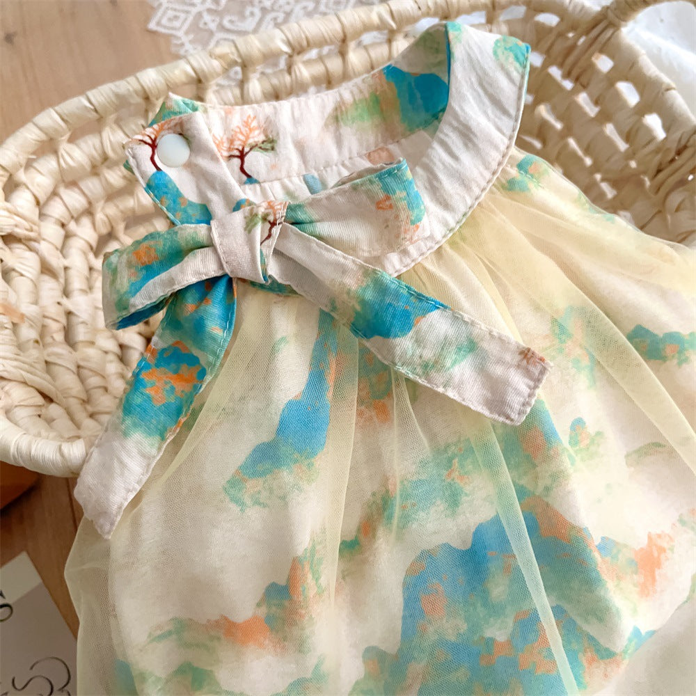 Chinese Style Mesh Bloomer With Skirt First Month Old Days Jumpsuit, Climbing Suit