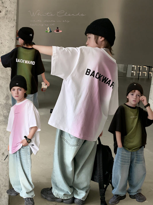Children's Boys Older Crew Neck Short Sleeves Fashionable Half Sleeve Korean Children's T-shirt