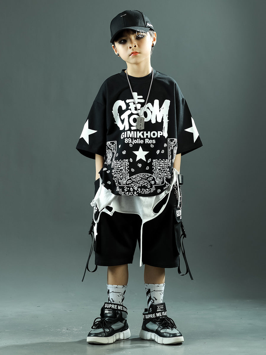 Children's Shorts Hip Hop Sports Summer Korean Style Middle Children's Suit