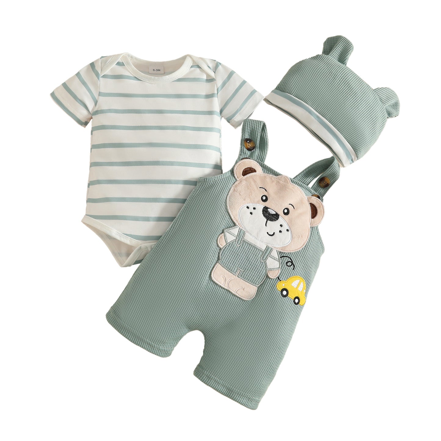Boy Short Sleeve Striped Animal Pattern Triangle Jumpsuit Waffle Zhang Children's Suit
