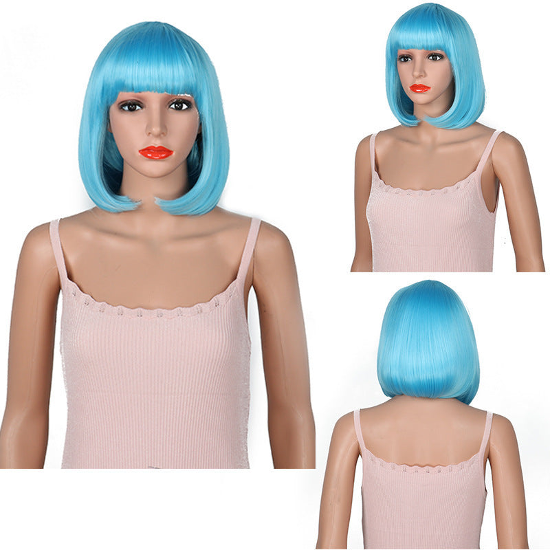 Curl Chemical Fiber Color Wave Cover Wig Short Straight Hair