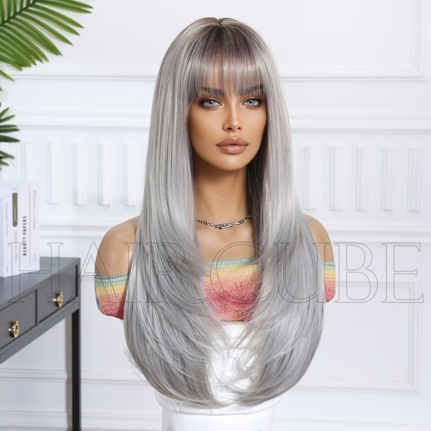 Bangs Hair Layer Head Cover Female Chemical Fiber Long Straight Wig