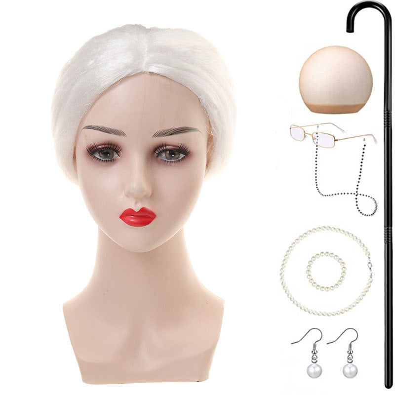 Grandma Gray Old Lady Holiday Dress Up Cos Wig