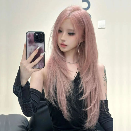 Pink Female Hair Hot Lolita Fashion Long Straight Wig