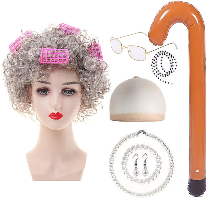 Halloween Old Lady Festival Short Hair Curly Cos Wig