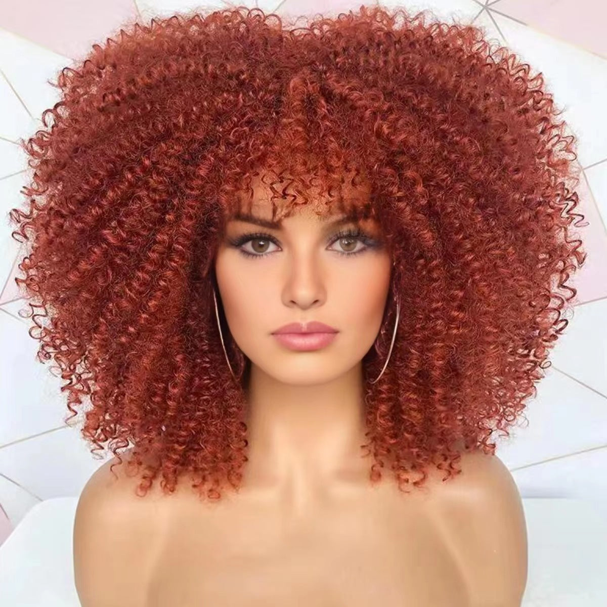 African Small Volume Fluffy Afro Head Cover Wig Short Curly Hair