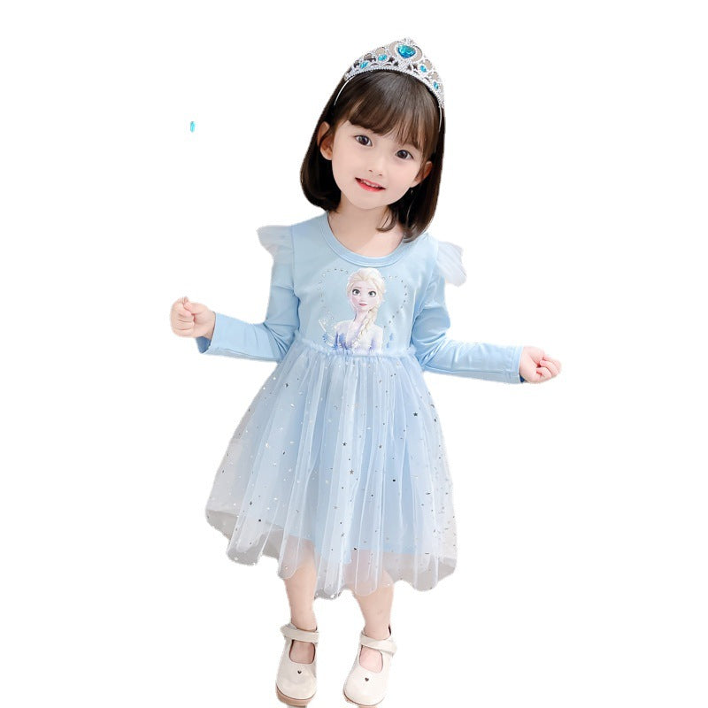 Children's Princess Autumn Short-sleeved Western Style Frozen Children's Dress