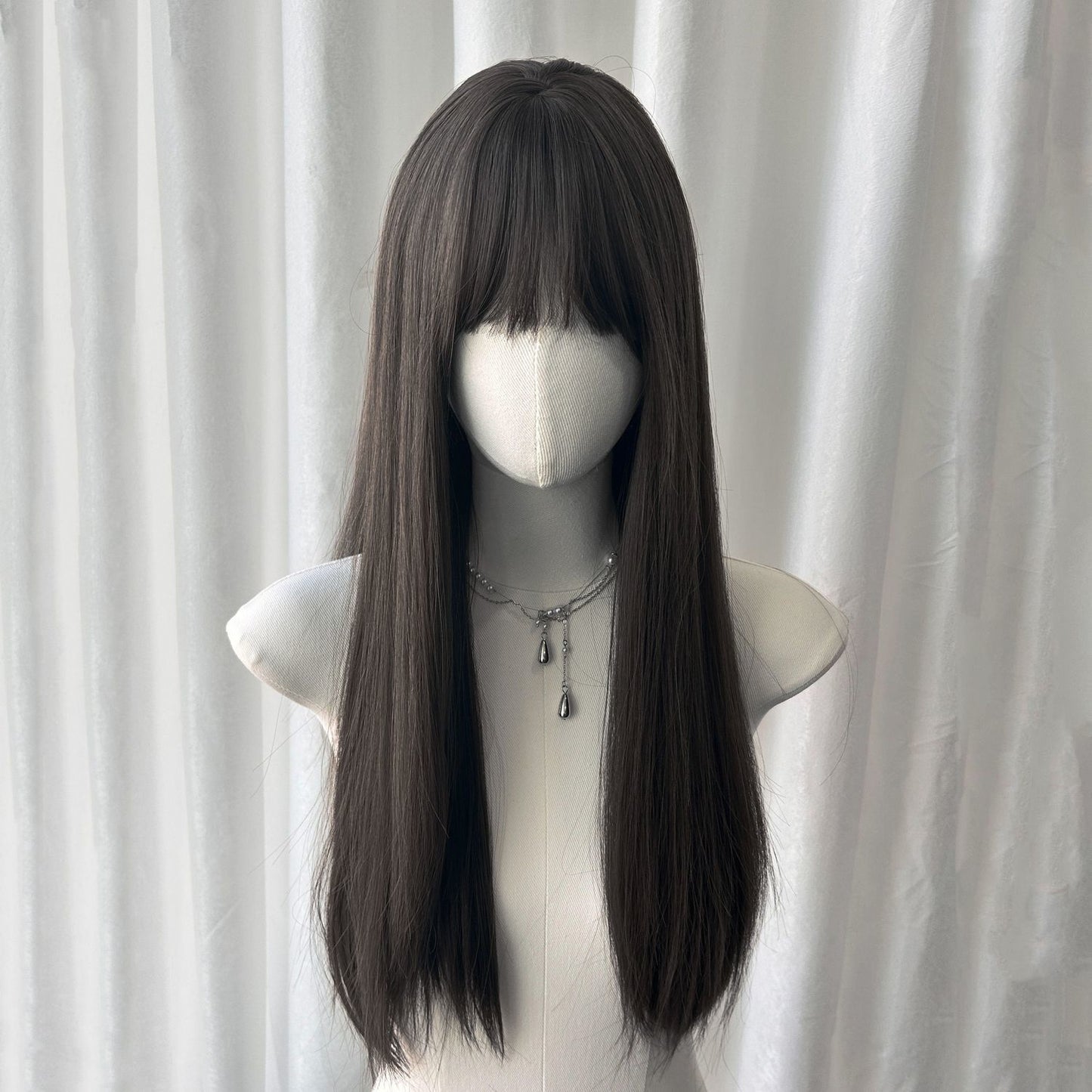Women's Full Top Style Collection Medium Big Wave Black Straight Wig Long Curls