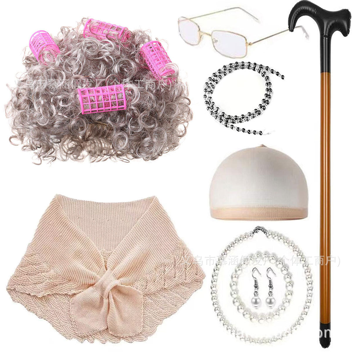 Halloween School Day Old Mother-in-law Flower White Grandma Dress-up Cos Wig