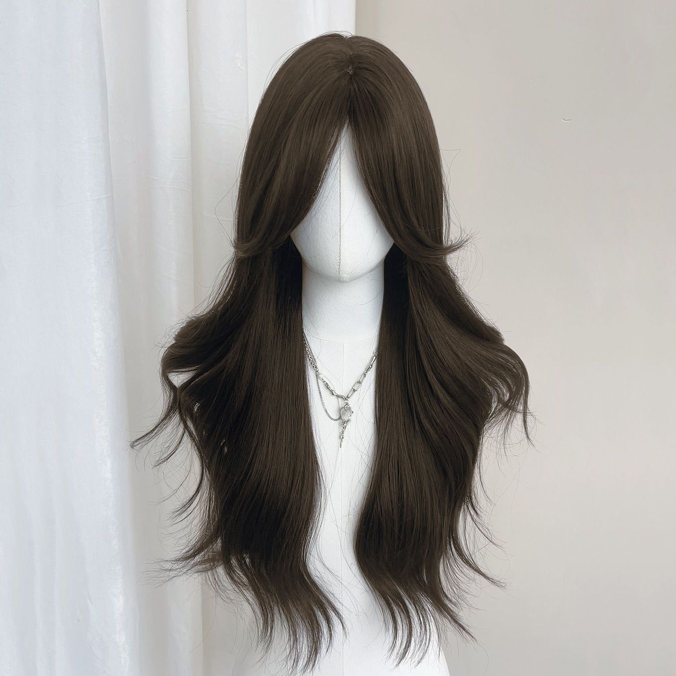 Women's Full Top Style Collection Medium Big Wave Black Straight Wig Long Curls