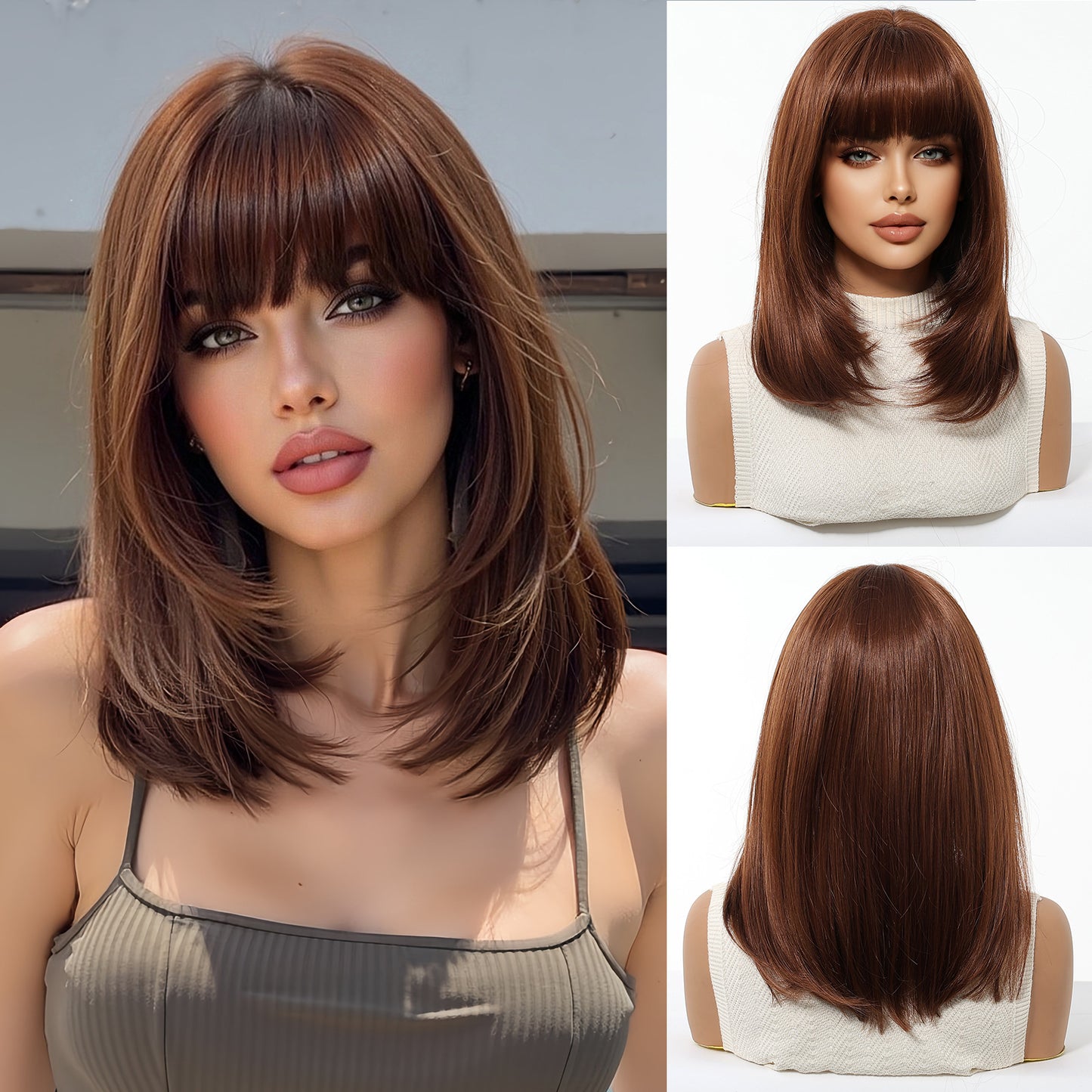 Female Bangs Gradient Gray Chemical Fiber Wig Short Straight Hair