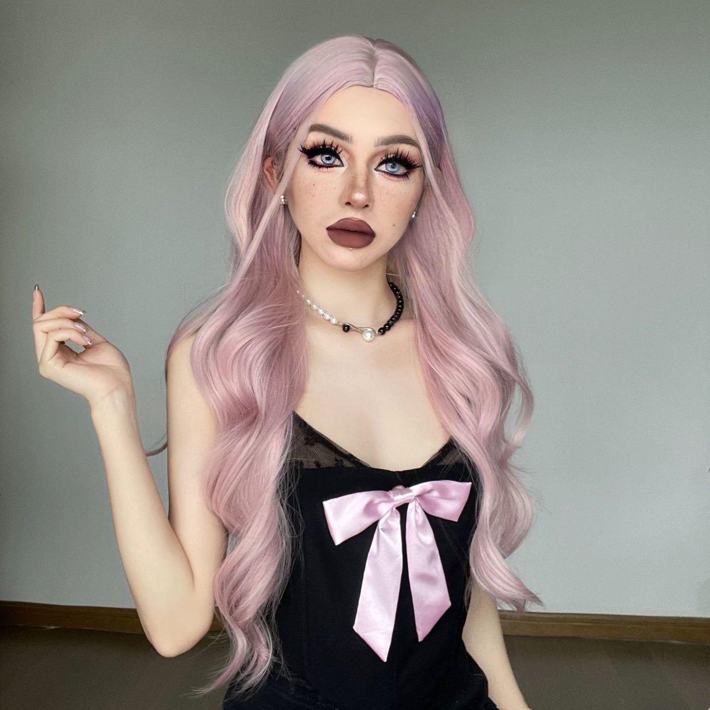 Women's Fiber Pink Natural Fluffy Curly Hair Wig Long Curls