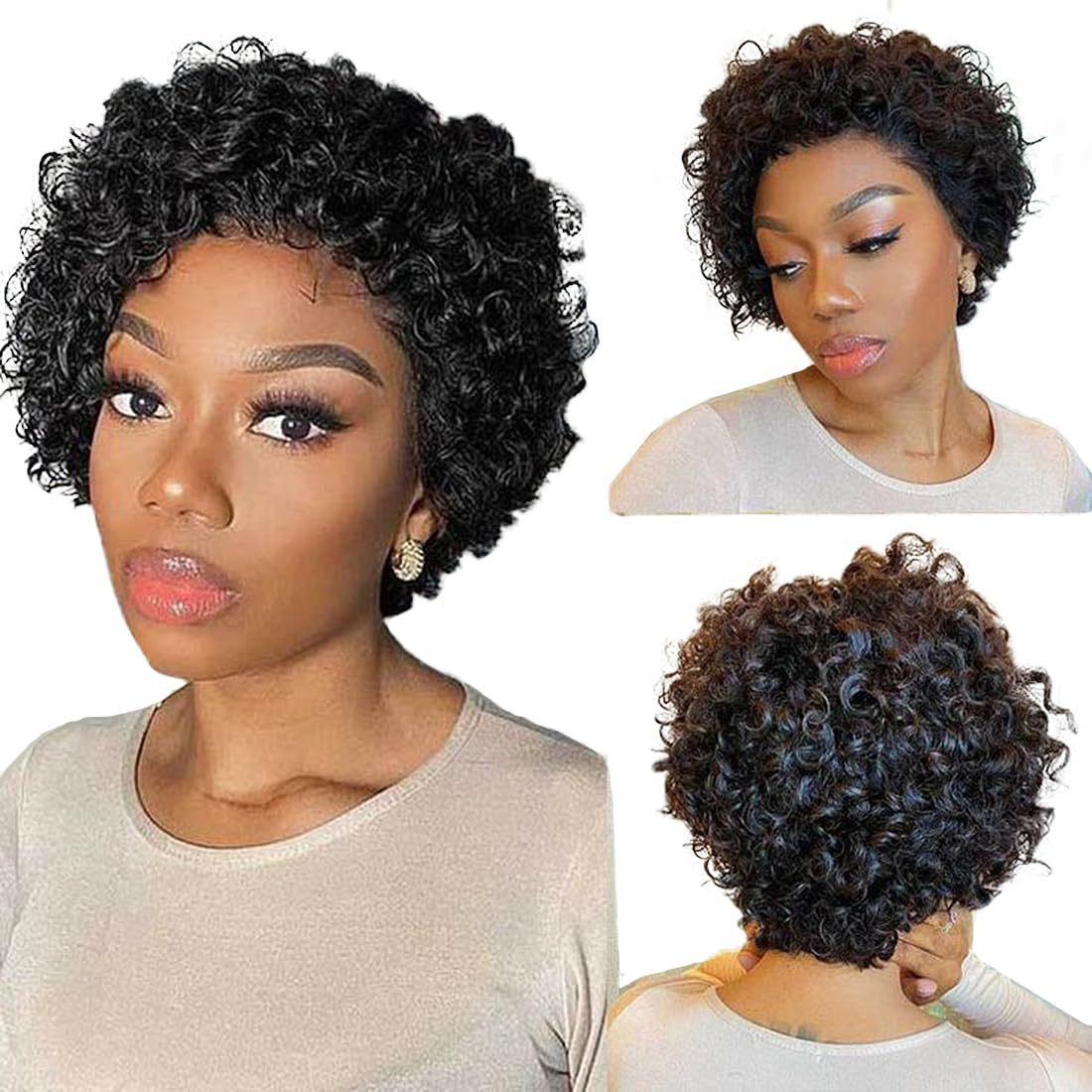 Women's African Black Small Head Cover Fiber Wig Short Curly Hair
