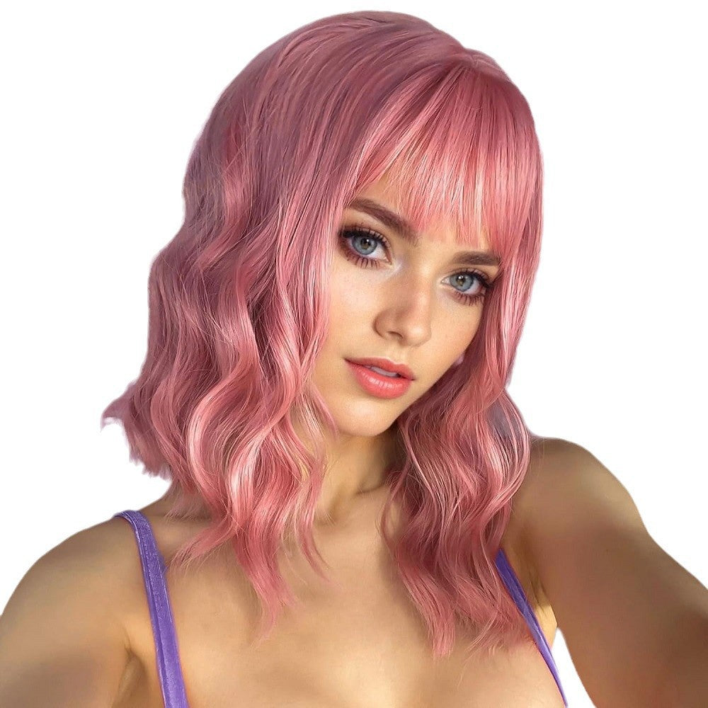 Women's Wave Head Water Corrugated Bangs Fluffy Cover Wig Short Curly Hair