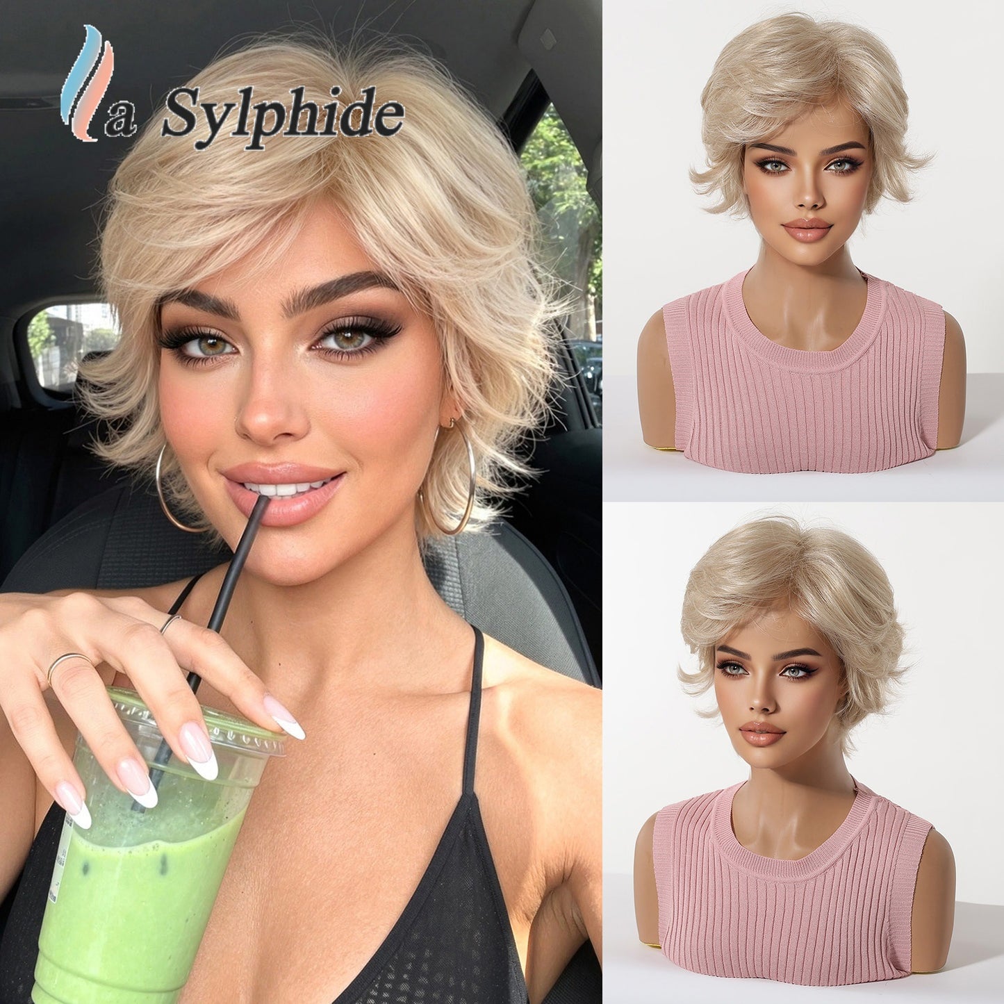 Mechanism Down Pile Making Gradient Granny Grey Texture Wig Short Curly Hair