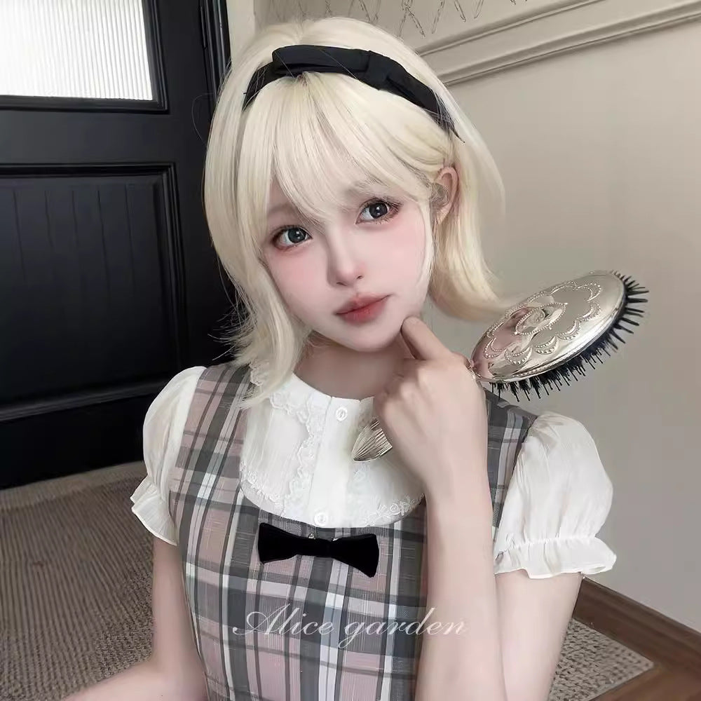 White Gold Color Tail Valgus Fashion Fluffy Whole Wig Short Curly Hair