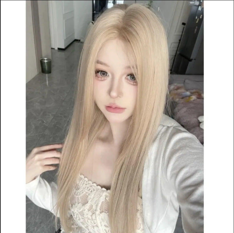 Women's Hair Anchor Team White Gold Color Medium Long Straight Wig