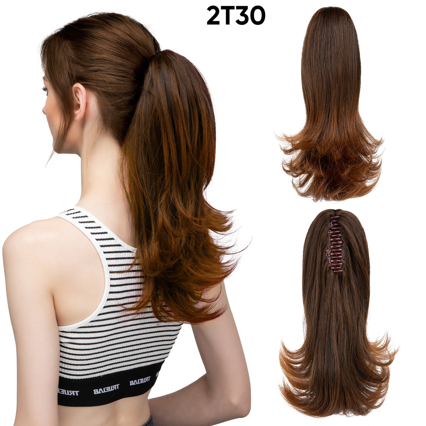 Women's Slightly Curly Short Grip Natural Jaws Clamp Wig Ponytail