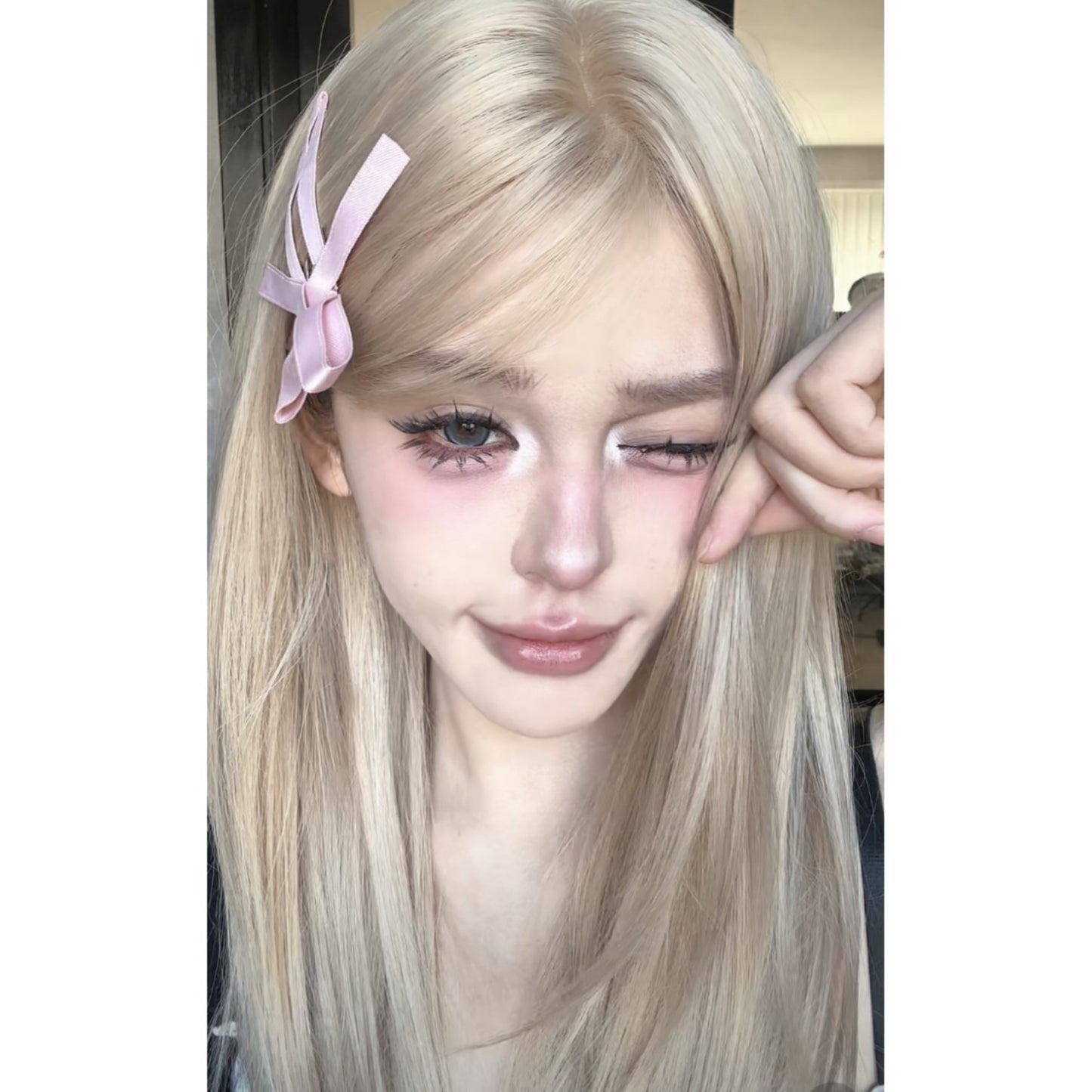 Women's Small Short Hair Lace Craft Mid-length Korean Style Daily Long Straight Wig