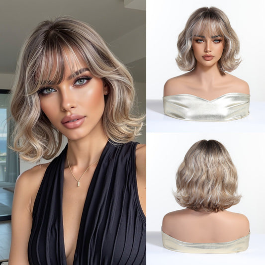 Trendy Classy Brown Bangs Chemical Fiber Wig Short Curly Hair