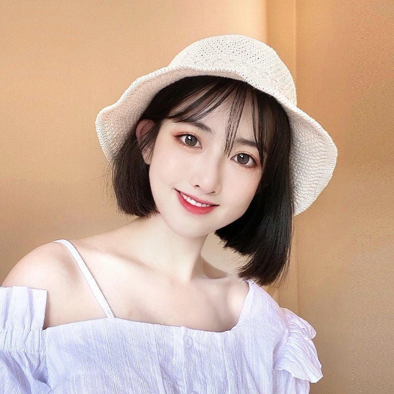Hat Integrated Female Summer Sunshade Natural Wig Short Straight Hair