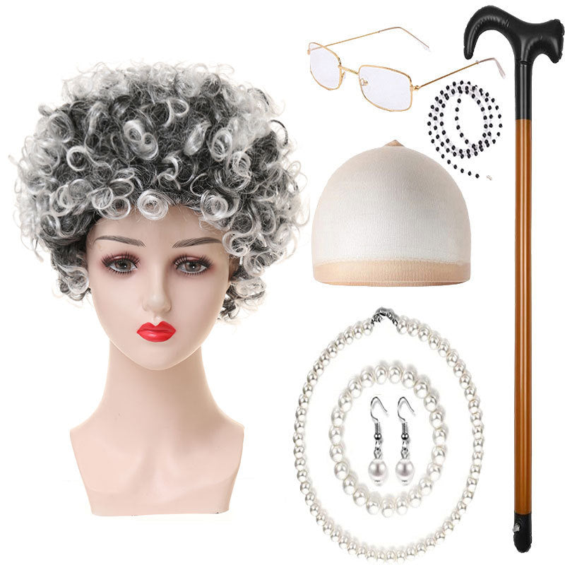Day Old Grandma Man Grandpa Suit Lady Head Cos Wig