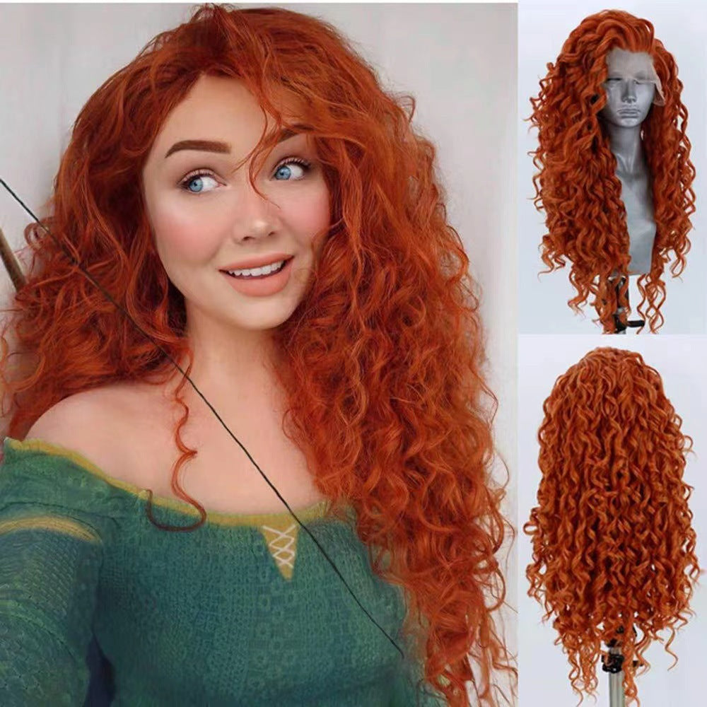 Women's Front Lace Mid-length Curly Hair Big Wave Natural Long Straight Wig