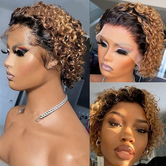 Black Hand Tube Wrapped Small Curly Other Wig