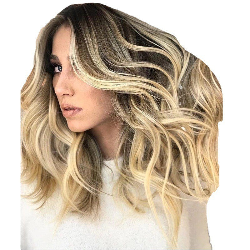 Gradient Color Long Female Big Wave Wig Short Curly Hair