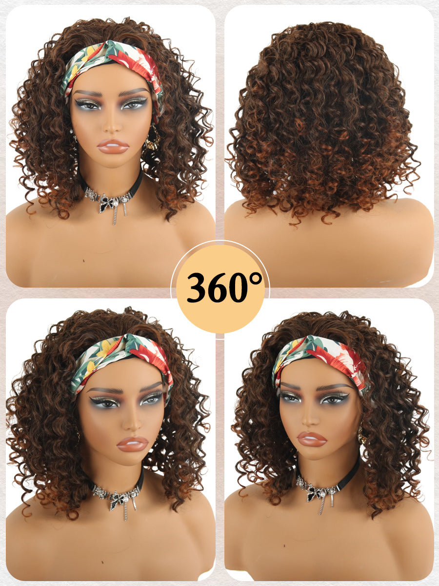 Women's Black Ice Ribbon Hand Wrapped Small Wig Short Curly Hair