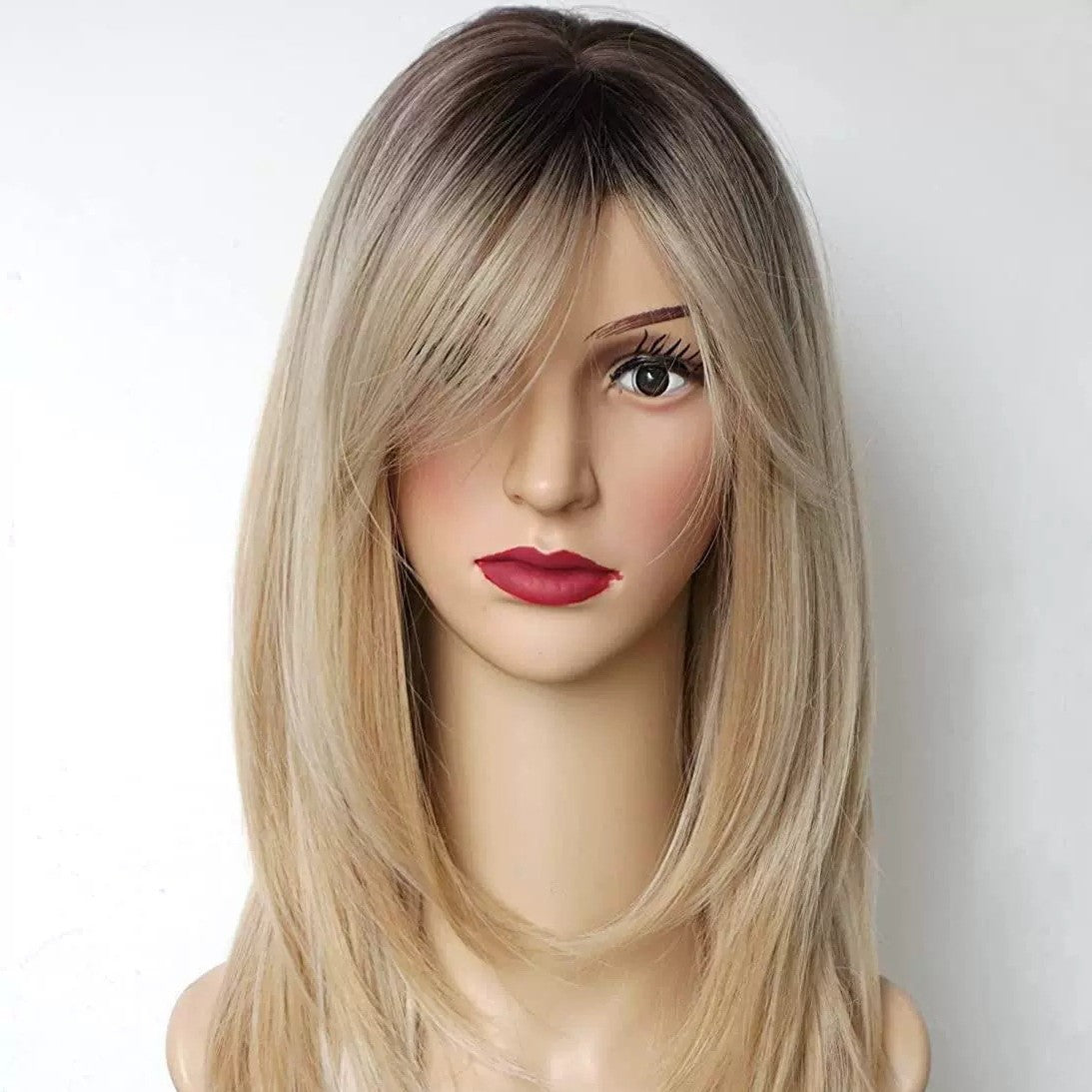Women's Bangs Mid-length Hair Shawl Rose Net Long Straight Wig
