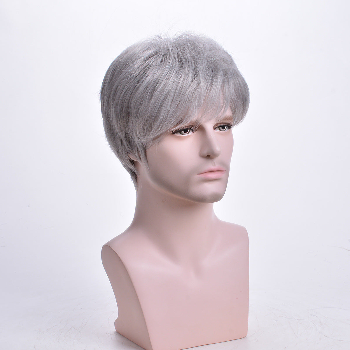 Men's Gray White Short Curly Head Cover Men's Wig